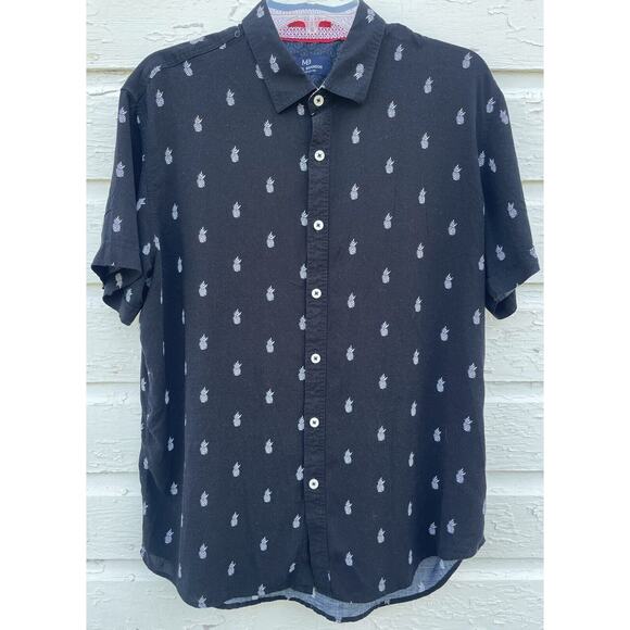 Michael Brandon Shirt Mens L Black Pineapple Slim Short Sleeve Casual Button-Up - Picture 1 of 4